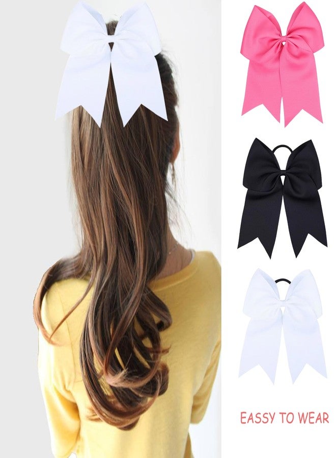 chiduerm 40 Pcs Large Cheer Hair Bows Grosgrain Ribbon Elastic Bands Handmade Ponytail Holder For Cheerleading Girls School College Sports (White 8 Inch) - Image 4
